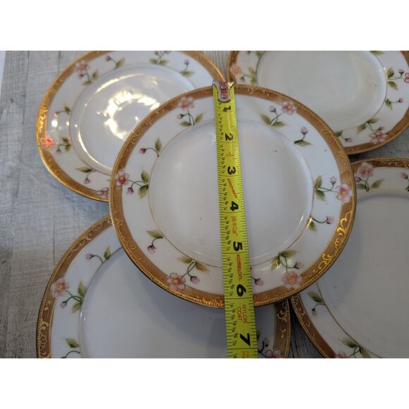 Set Of 5 Hand Painted Nippon Porcelain Plates With Gold Trim & Floral Design - Picture 6 of 6